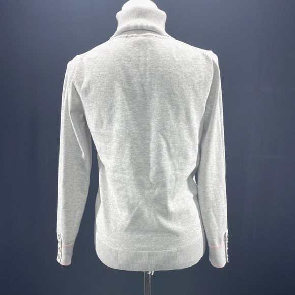 Tommy Hilfiger Women M Spellout Colorblock Turtleneck Button Cuff LT. Gray Pink - Picture 6 of 9